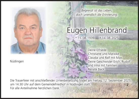 Anzeige von Eugen Hillenbrand von MGO
