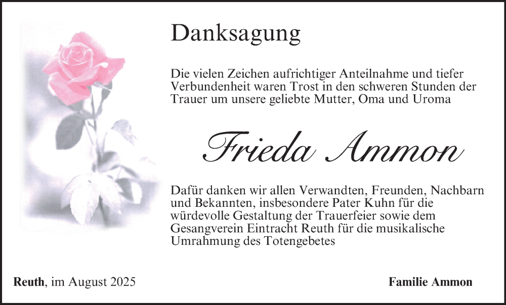  Traueranzeige für Frieda Ammon vom 02.08.2025 aus MGO