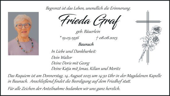 Anzeige von Frieda Graf von MGO