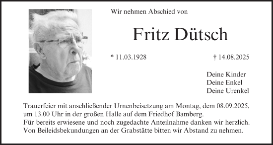 Anzeige von Fritz Dütsch von MGO
