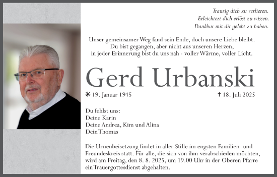 Anzeige von Gerd Urbanski von MGO