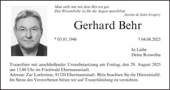 Anzeige von Gerhard Behr von MGO