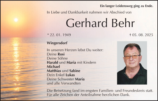 Anzeige von Gerhard Behr von MGO
