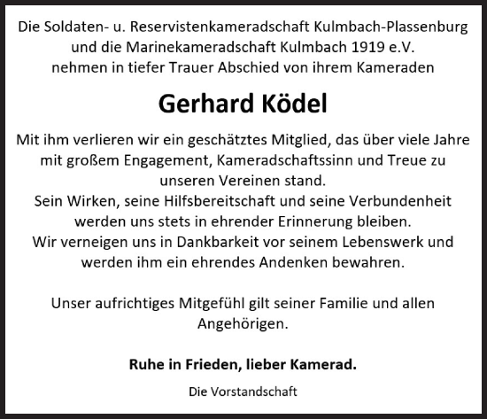 Anzeige von Gerhard Ködel von MGO