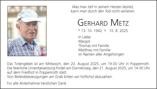 Anzeige von Gerhard Metz von MGO
