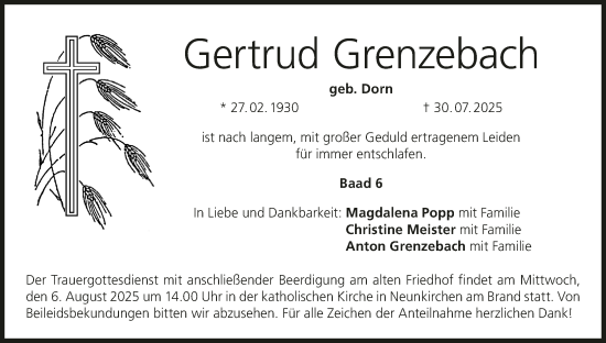 Anzeige von Gertrud Grenzebach von MGO