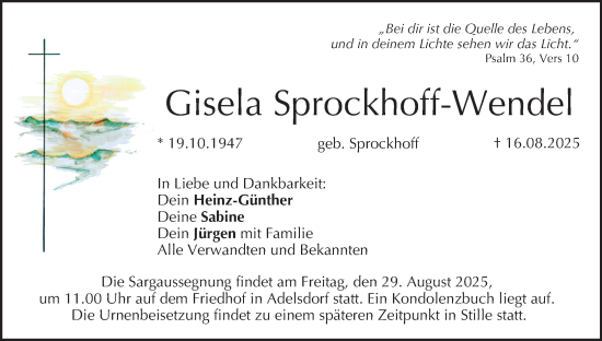Anzeige von Gisela Sprockhoff-Wendel von MGO