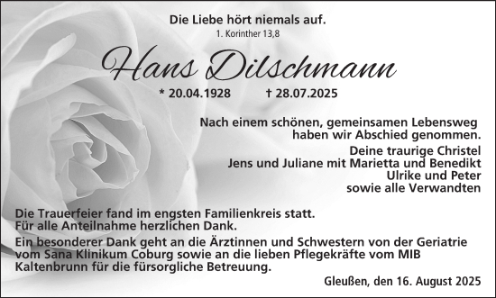 Anzeige von Hans Dilschmann von MGO