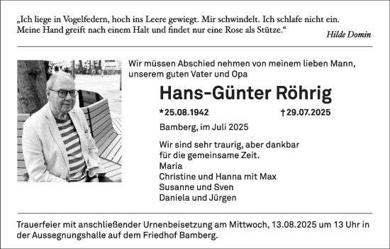 Anzeige von Hans-Günter Röhrig von MGO