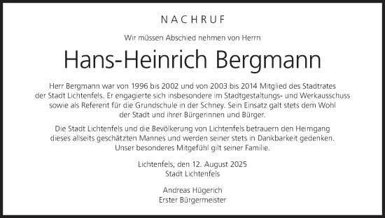 Anzeige von Hans-Heinrich Bergmann von MGO