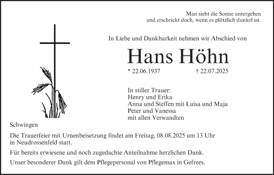 Anzeige von Hans Höhn von MGO