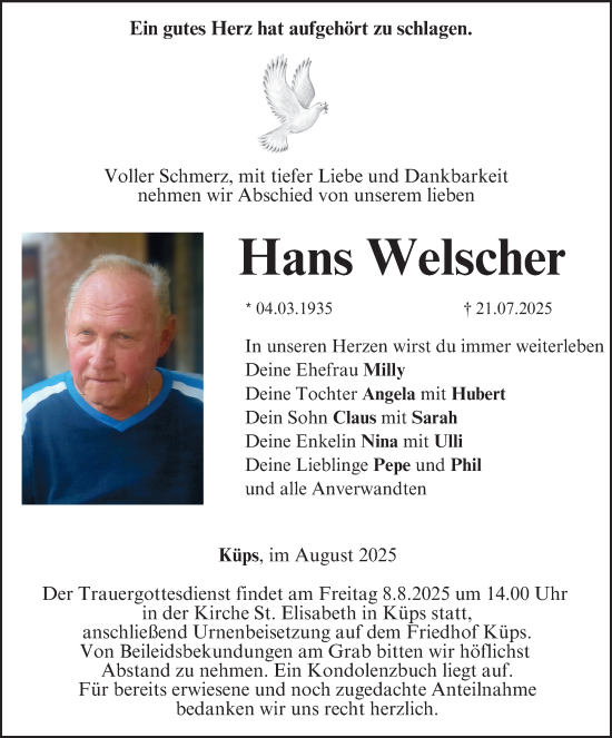 Anzeige von Hans Welscher von MGO