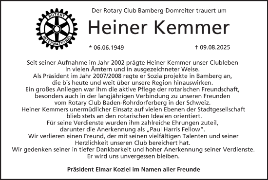 Anzeige von Heiner Kemmer von MGO