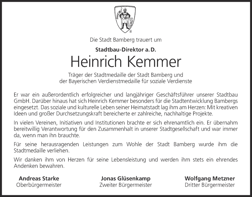  Traueranzeige für Heinrich Kemmer vom 16.08.2025 aus MGO