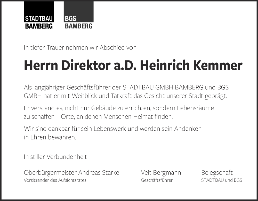  Traueranzeige für Heinrich Kemmer vom 16.08.2025 aus MGO