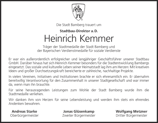 Anzeige von Heinrich Kemmer von MGO