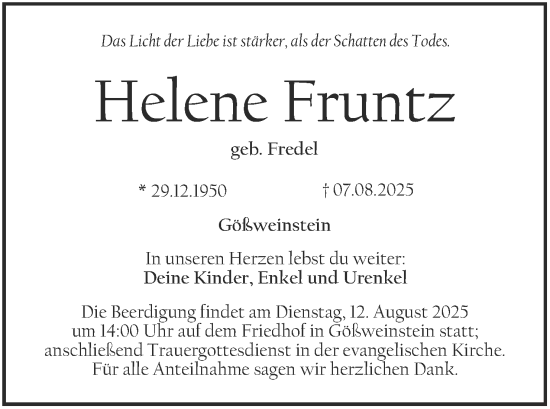 Anzeige von Helene Fruntz von MGO