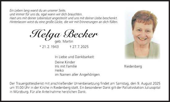 Anzeige von Helga Becker von MGO