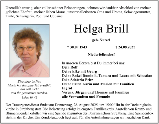 Anzeige von Helga Brill von MGO