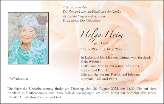Anzeige von Helga Heim von MGO