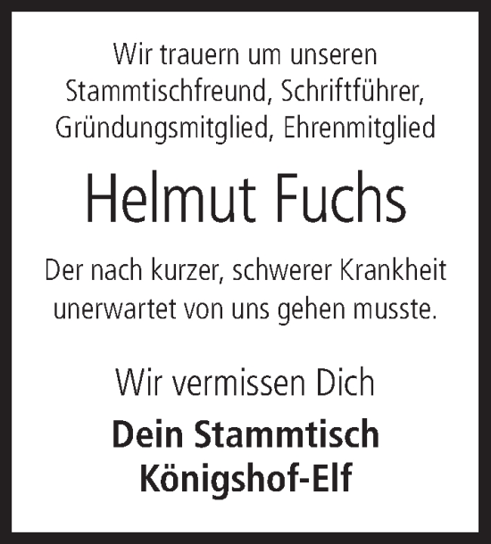 Anzeige von Helmut Fuchs von MGO
