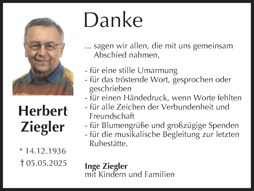  Traueranzeige für Herbert Ziegler vom 23.08.2025 aus MGO