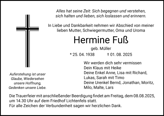 Anzeige von Hermine Fuß von MGO