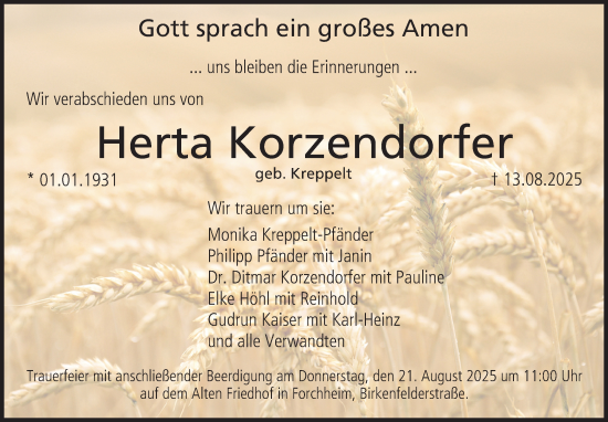 Anzeige von Herta Korzendorfer von MGO