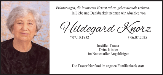 Anzeige von Hildegard Knorz von MGO