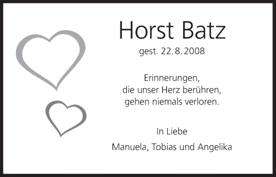Anzeige von Horst Batz von MGO