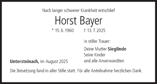 Anzeige von Horst Bayer von MGO