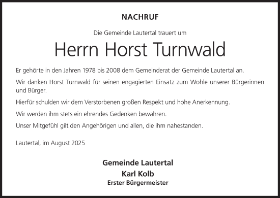 Anzeige von Horst Turnwald von MGO