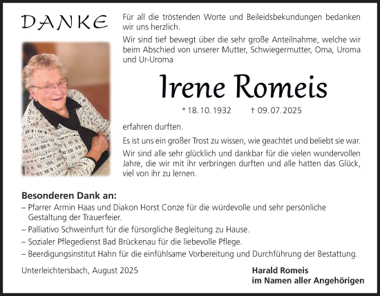 Anzeige von Irene Romeis von MGO