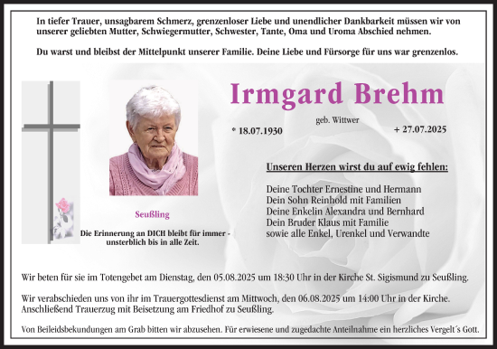 Anzeige von Irmgard Brehm von MGO