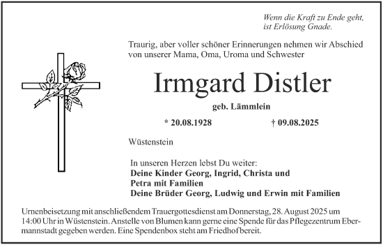 Anzeige von Irmgard Distler von MGO