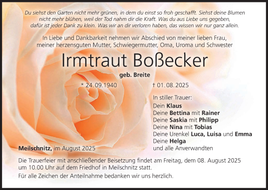 Anzeige von Irmtraut Boßecker von MGO