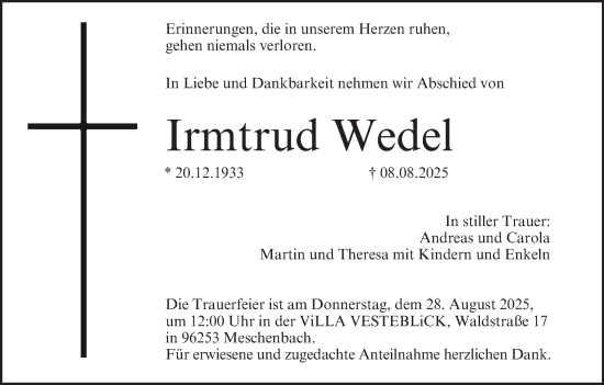 Anzeige von Irmtrud Wedel von MGO