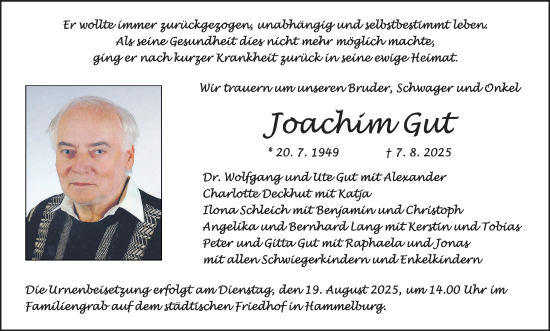 Anzeige von Joachim Gut von MGO