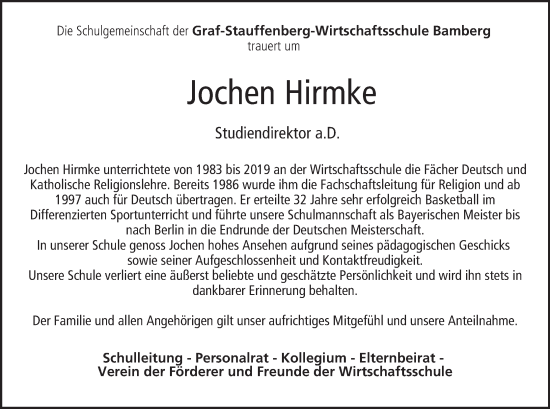 Anzeige von Jochen Hirmke von MGO
