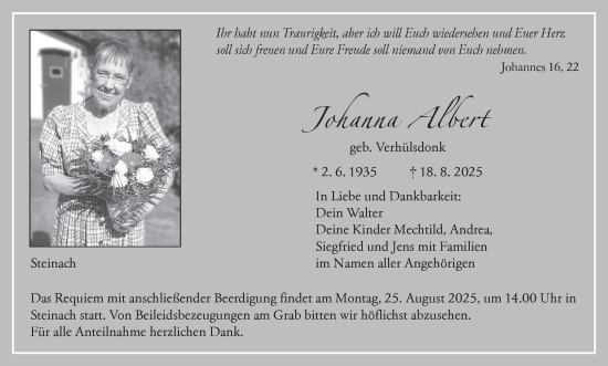 Anzeige von Johanna Albert von MGO