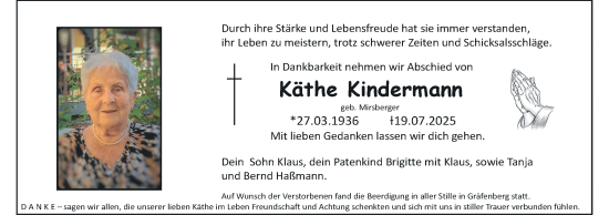 Anzeige von Käthe Kindermann von MGO
