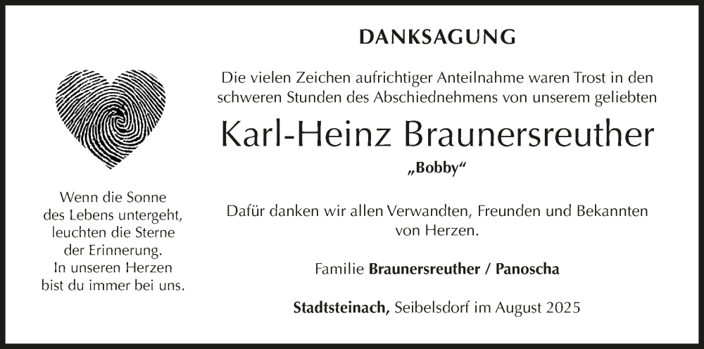  Traueranzeige für Karl-Heinz Braunersreuther vom 23.08.2025 aus MGO