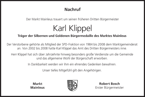 Anzeige von Karl Klippel von MGO