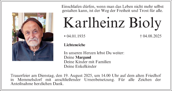 Anzeige von Karlheinz Bioly von MGO
