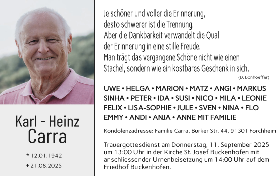 Anzeige von Karl Heinz Carra von MGO
