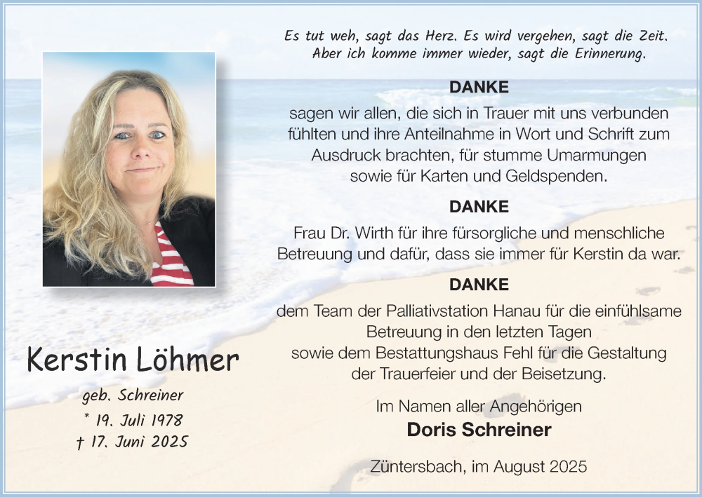  Traueranzeige für Kerstin Löhmer vom 23.08.2025 aus MGO