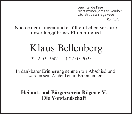 Anzeige von Klaus Bellenberg von MGO