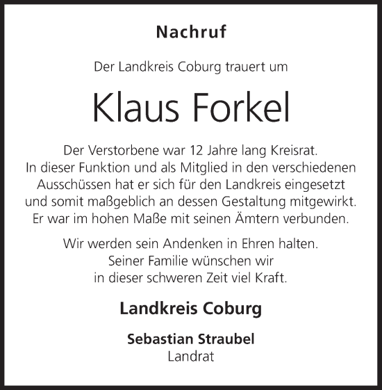 Anzeige von Klaus Forkel von MGO