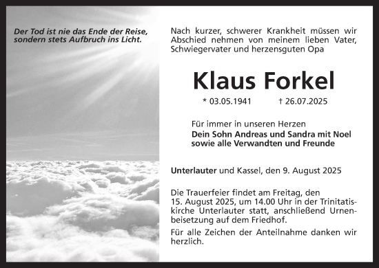 Anzeige von Klaus Forkel von MGO