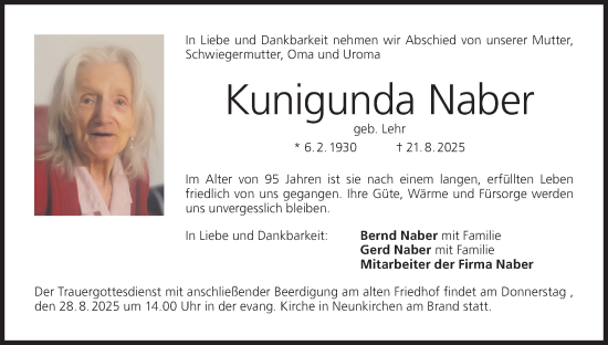 Anzeige von Kunigunda Naber von MGO